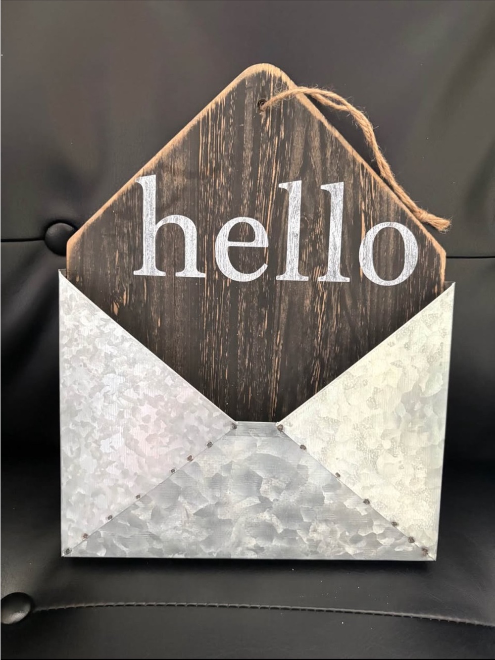Rustic "hello" Wood Sign in Galvanized Envelope